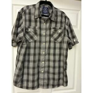 Akademiks Men 3XL Plaid Button Front Shirt Short Sleeve Brown Casual Top